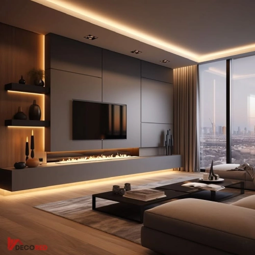 اجرای دکور پشت تلویزیون با چوب